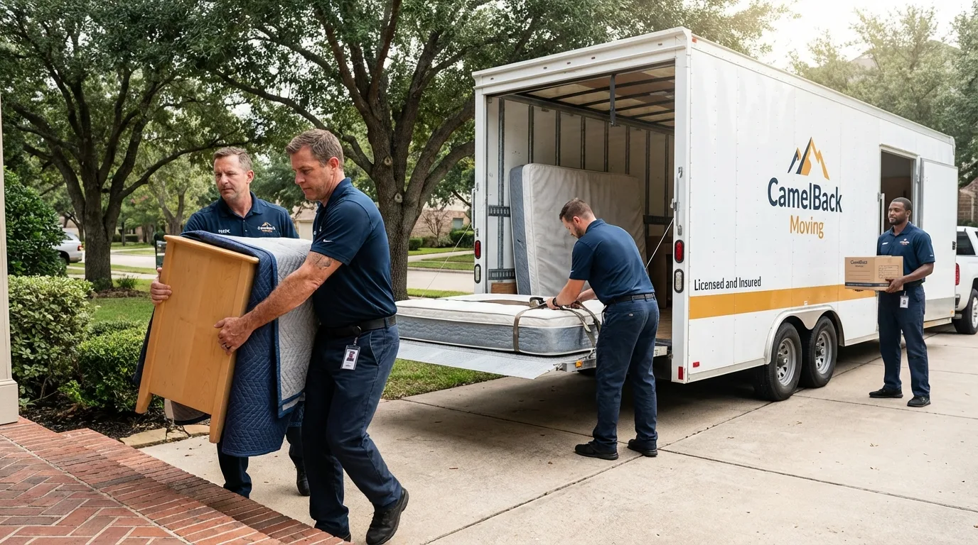 Crew loading residential truck for cross-state move from Kewanee, IL