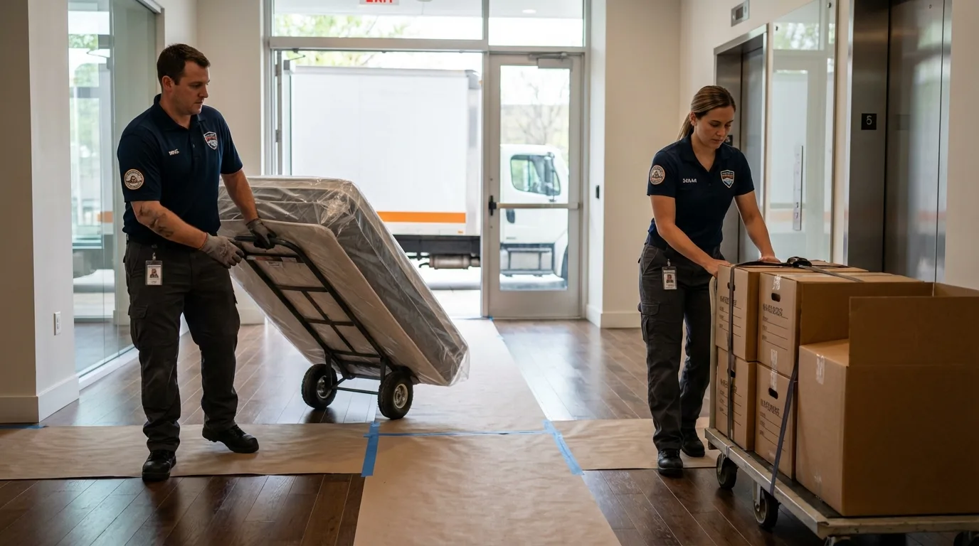 Professional apartment movers loading elevator in Kewanee, IL