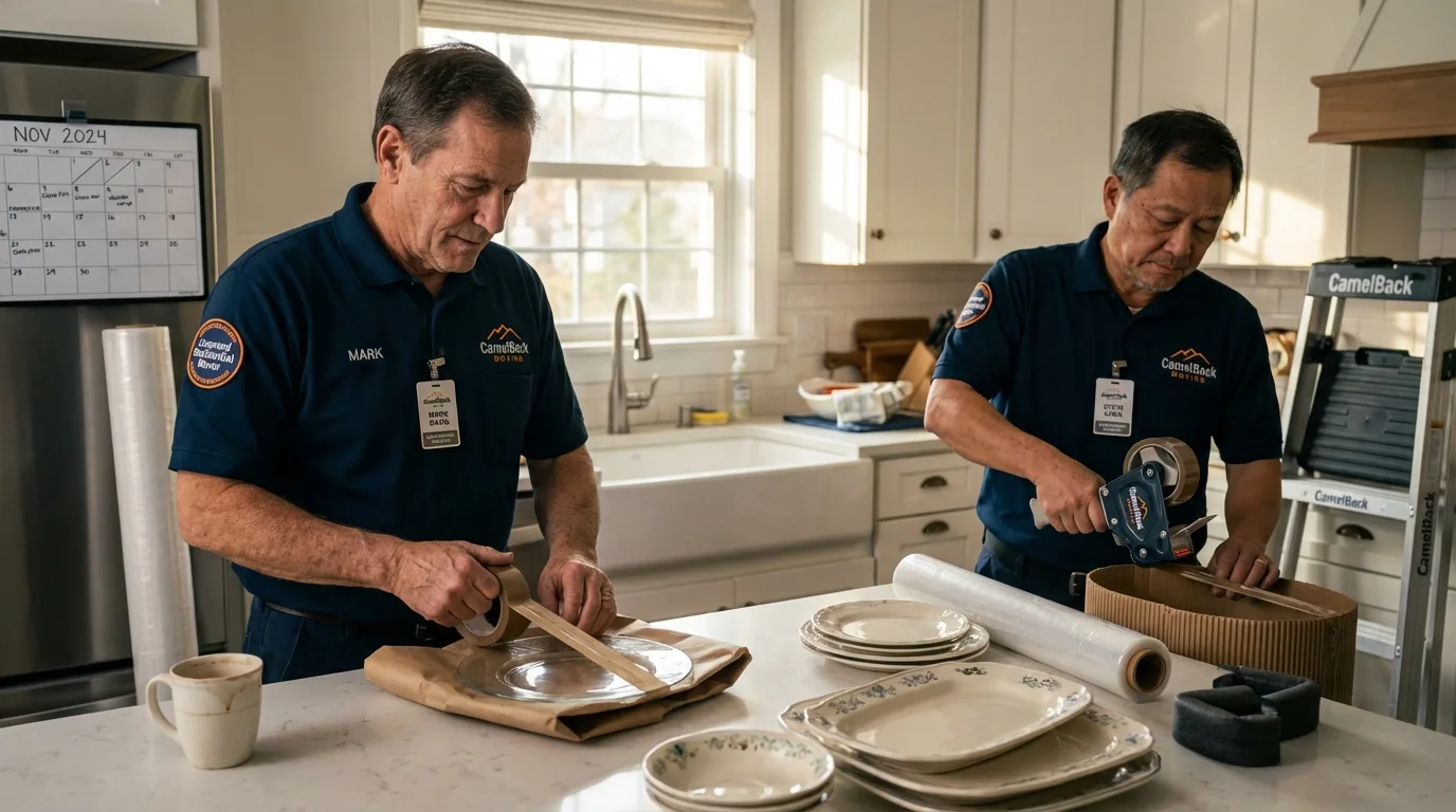 Professional crew packing kitchen dishware in Kewanee, IL